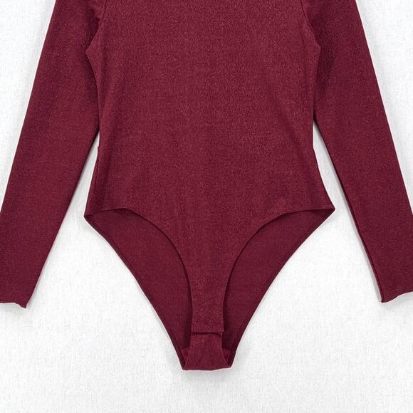 ANTHROPOLOGIE DAILY PRACTICE Shimmer Open Back BodySuit Womens Small Plum NEW - Picture 6 of 16
